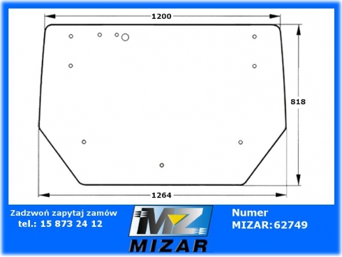 Szyba tylna Zetor Proxima 6421 6441 74217441 53369198 53.369.198 bezbarwna 3 otwory na dole-65438