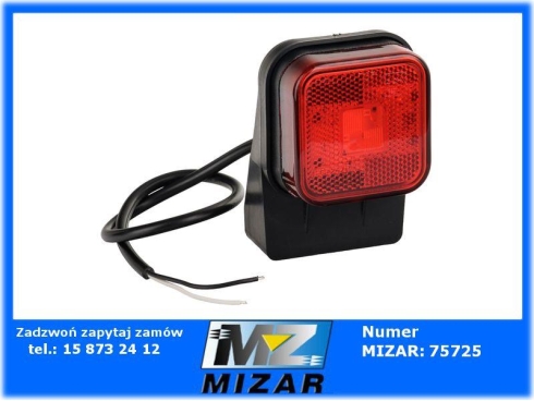 Lampa obrysowa kwadratowa czerwony z odblaskiem wieszak mocowanie 12V 24V Horpol-67185