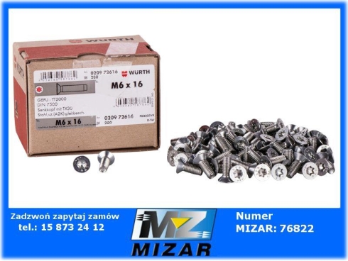 Wkręt samogwintujący do metalu M6x16 TX30 200szt. Wurth-67148