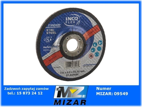 Tarcza do szlifowania metalu T27 125x6,5x22-67400