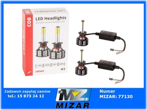 Żarówka LED H1 2xCOB 38W 12V 24V 6500K AMiO 2szt.-68133