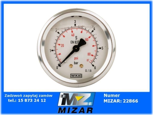 Manometr fi 63 BSP 1/4" TYŁ ZAKRES 0-6 BAR WIKA-68741