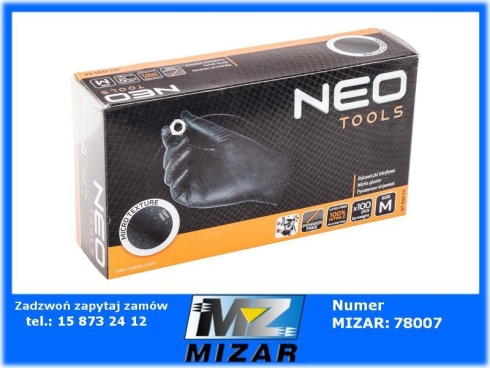 Rękawiczki nitrylowe bezpudrowe czarne rozmiar M 100szt. Neo Tools-68919