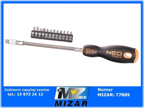 Wkrętak z giętkim grotem + bity zestaw 13szt. Neo-68904