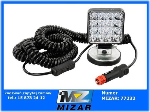 Lampa robocza na magnes 16 LED MINI wyłącznik przewód 10m wtyczka zapalniczki 12-24V-69083