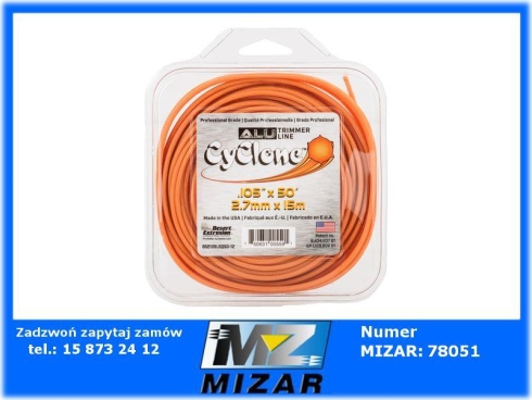 Żyłka tnąca do kosy 2,7mm 15m Cyclone ALU-69218