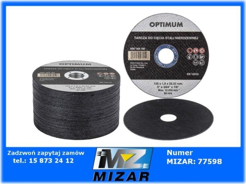 Tarcza do cięcia metalu A2 1x125mm Wurth 50szt.-69724