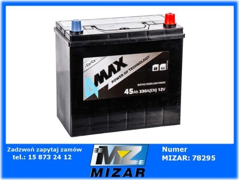 Akumulator 12V 45Ah 330A P+ EFB 4MAX cienkie słupki-69780