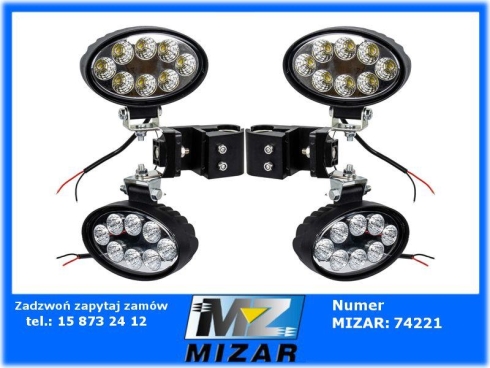 Zestaw lamp roboczych 32 LED 96W 1800lm 12V 24V wspornik boczny prawa lewa John Dere Atlas JCB Merlo Komplet-71981