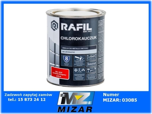 Chlorokauczuk czerwony RAL 3020 farba do metalu betonu 750ml RAFIL -72438