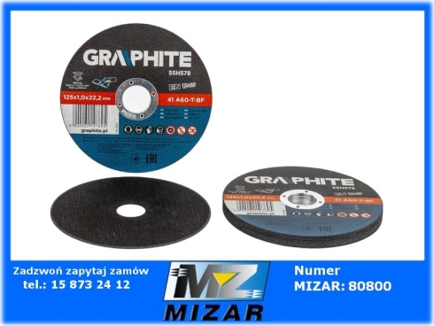 Tarcze do cięcia metalu 125mm 1mm 22,2mm 10szt. 41 A60-T-BF Graphite-73814