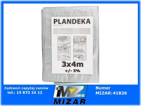 Plandeka srebrna 3x4m 110g/m2 WZMACNIANA GRUBA-74215