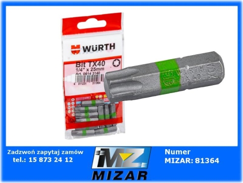 Końcówka wkrętakowa TORX TX40 1/4" 25mm WURTH-74503