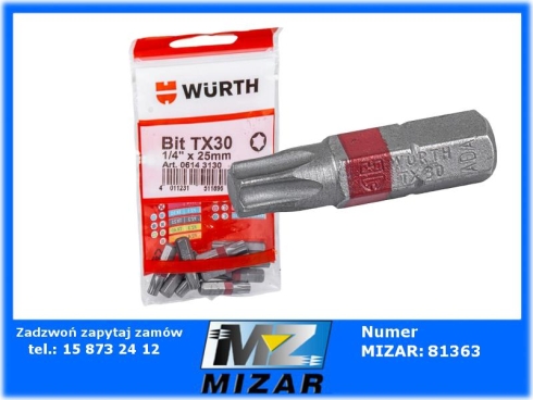 Końcówka wkrętakowa TORX TX30 1/4" 25mm WURTH-74502