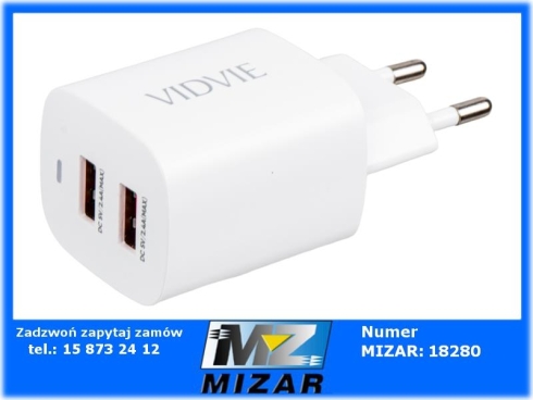 Ładowarka sieciowa dual 2x USB 2400mA VIDVIE-74574