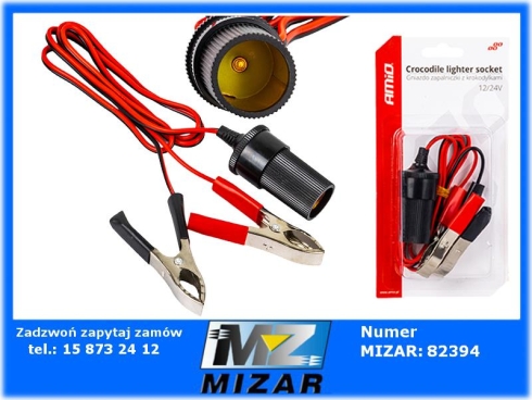 Adapter gniazda zapalniczki 12V 24V z przewodem 1m krokodylki Amio-76994