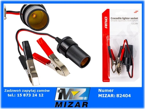 Adapter gniazda zapalniczki 12V 24V z przewodem 15cm krokodylki  Amio-76995