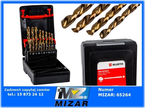 Wiertła do metalu Wurth HSCo 130° zestaw 19szt. od 1mm do 10mm-78589